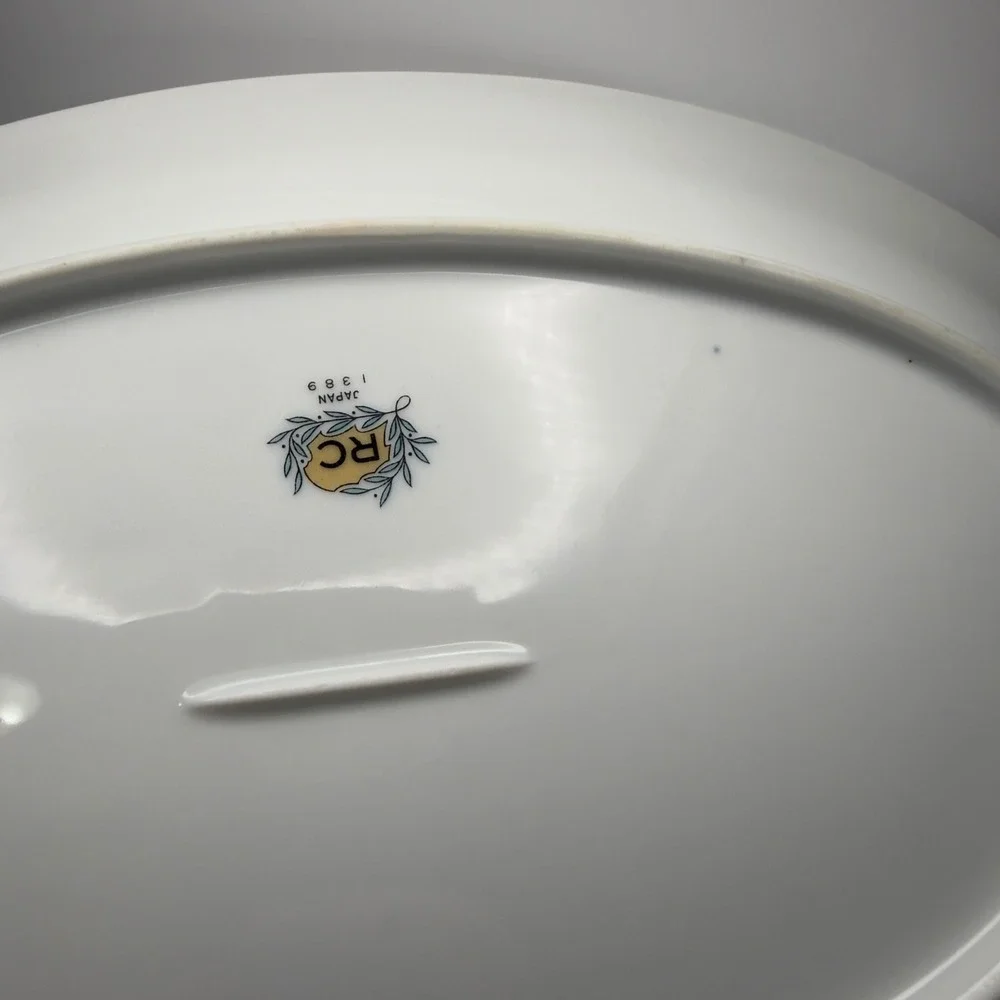 Noritake RC Japan 1389 Oval Serving Platter Floral Gold Trim Whte Porcelain 12in